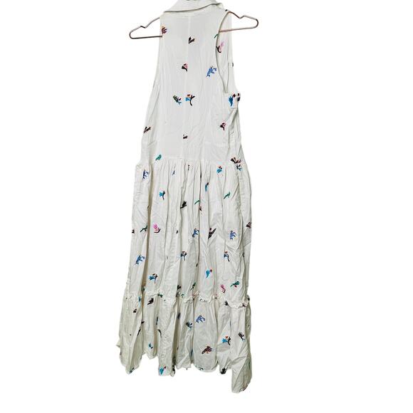 PRABAL GURUNG X RTR White Cotton Floral Embroidered Sleeveless Midi Dress 10 - Picture 7 of 16